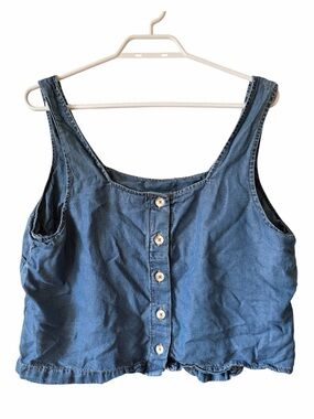 Torrid Chambray Button Tank Top Blue Sleeveless Crop Blouse Plus Size Tencel